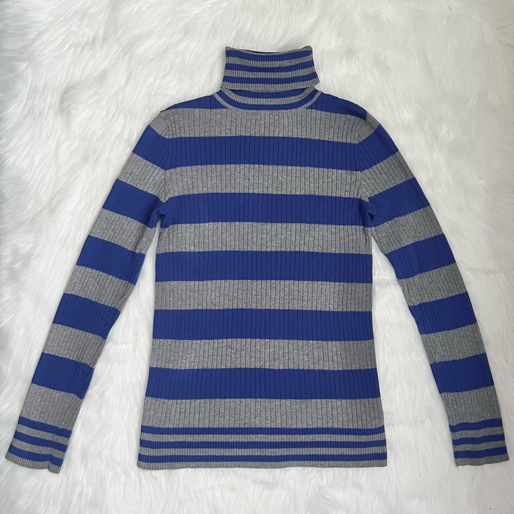 L.E.I. Blue and Gray Striped Turtleneck Sweater Top
